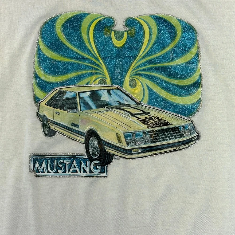 70s Vintage Ford Mustang Graphic Ringer Tee Mens Medium Short Sleeve Car Shirt